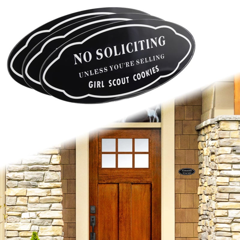 Saganizer Funny No Soliciting Sign for House â€“ 3pack Acrylic No Soliciting Signs for Front Door or Yard, Small No Soliciting Signs for Home Unless You Sell Girl Scout Cookies â€“ No Solicitor Knock Warning - Image 5